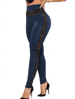 Hot Women's Pants Trousers Leggings Fashion Sexy Casual Full Length High Waist Plaid Lace Patchwork Breathability Comfortable Micro-elastic Outdoor Yoga Daily Wear Wine Black Brown Dark Blue Fall Winter Women Leggings