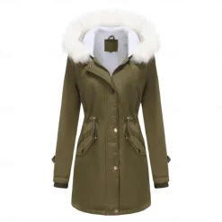 Clearance Women's Parka Jacket Hiking Windbreaker Hiking Fleece Jacket Winter Outdoor Thermal Warm Fleece Lining Windproof Winter Jacket Full Length Visible Zipper Fishing Camping / Hiking / Caving Traveling Women Puffers & Parka
