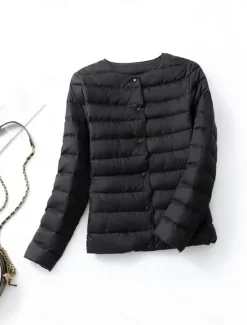 Online Women's Parka Warm Breathable Buttons Pocket Fashion Modern Casual Minimalism Solid Color Outdoor Street Daily Going out Single Breasted Regular Crewneck Regular Fit Long Sleeve Outerwear Wine Red Women Puffers & Parka