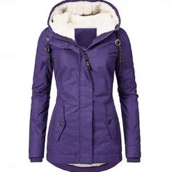 Sale Women's Parka Waterproof Puffer Jacket Thermal Warm Heated Coat Fleece Lined Winter Coat Windproof Outdoor Zip up Hooded Coat Sports Hiking Jacket Purple Pink Women Women's Jacket