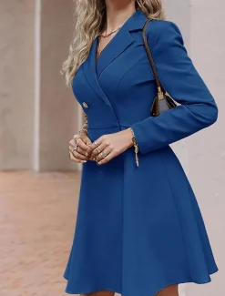 Outlet Women's Party Dress Cocktail Dress Work Dress Button Shirt Collar Long Sleeve Midi Dress Winter Dress Office Formal Black Blue Fall Winter Women Work Dresses