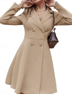 Outlet Women's Party Dress Cocktail Dress Work Dress Button Shirt Collar Long Sleeve Midi Dress Winter Dress Office Formal Black Blue Fall Winter Women Work Dresses