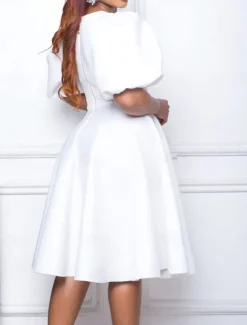Hot Women's Party Dress Homecoming Dress Cocktail Dress Ruched Crew Neck Short Sleeve Midi Dress Wedding Guest Birthday Black White Summer Spring Women Cocktail Dress