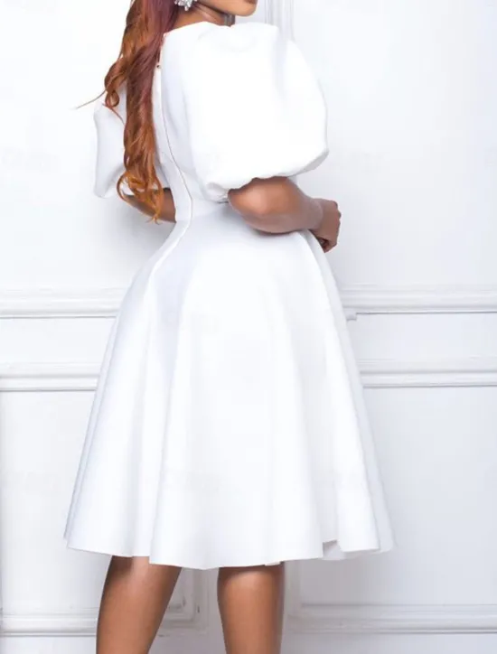 Hot Women's Party Dress Homecoming Dress Cocktail Dress Ruched Crew Neck Short Sleeve Midi Dress Wedding Guest Birthday Black White Summer Spring Women Cocktail Dress