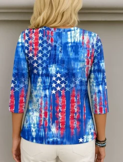 Clearance Women's Patriotic Blouse Graphic Flag Elegant Stylish Casual 3/4 Length Sleeve V Neck Regular Tops Daily Holiday Going out Print Summer Spring Women Independence Day Top
