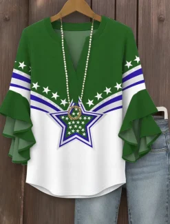 Sale Women's Patriotic Blouse Graphic Flag Vintage Tropical Daily 3/4 Length Sleeve V Neck Regular Tops Daily Holiday Vacation Wear Print Blue Purple Green Summer Spring Women Independence Day Top