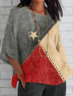 Discount Women's Patriotic Blouse Graphic Flag Bohemia Vintage Tropical 3/4 Length Sleeve Crew Neck Regular Tops Daily Holiday Vacation Wear Print Red Blue Gray Summer Spring Women Independence Day Top