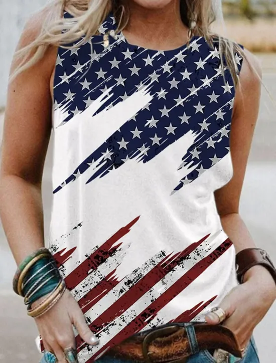 Outlet Women's Patriotic Camisole Tank Top Graphic Flag Daily Stylish Casual Sleeveless Crew Neck Regular Tops Daily Holiday Summer Spring Women Independence Day Top