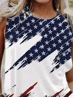 Outlet Women's Patriotic Camisole Tank Top Graphic Flag Daily Stylish Casual Sleeveless Crew Neck Regular Tops Daily Holiday Summer Spring Women Independence Day Top