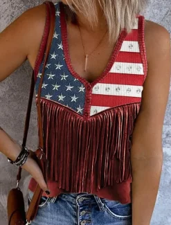 Online Women's Patriotic Camisole Tank Top Flag Stylish Western Casual Sleeveless Sleeveless V Neck Crop Tops Daily Print Red Blue Purple Summer Spring Women Independence Day Top
