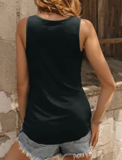New Women's Patriotic Camisole Tank Top Flag Daily Stylish Sleeveless Notched Neck Regular Tops Daily Holiday Buttons Print Summer Women Independence Day Top