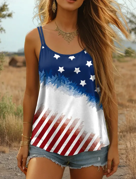 Outlet Women's Patriotic Camisole Tank Top Graphic Flag Vintage Stylish Casual Sleeveless Scoop Neck Regular Tops Daily Holiday Print White Red Blue Summer Spring Women Independence Day Top