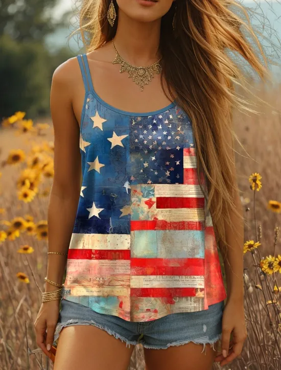 Outlet Women's Patriotic Camisole Tank Top Graphic Flag Vintage Stylish Casual Sleeveless Scoop Neck Regular Tops Daily Holiday Print White Red Blue Summer Spring Women Independence Day Top