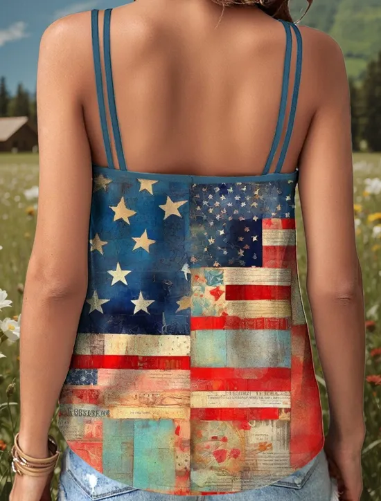 Outlet Women's Patriotic Camisole Tank Top Graphic Flag Vintage Stylish Casual Sleeveless Scoop Neck Regular Tops Daily Holiday Print White Red Blue Summer Spring Women Independence Day Top
