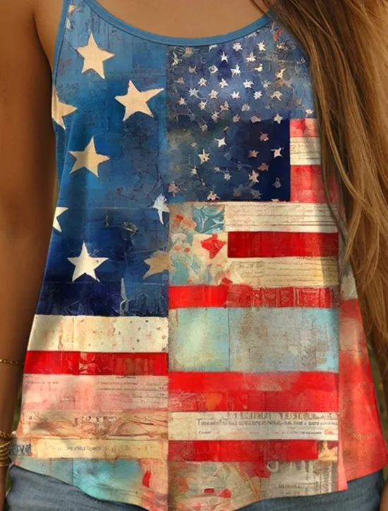 Outlet Women's Patriotic Camisole Tank Top Graphic Flag Vintage Stylish Casual Sleeveless Scoop Neck Regular Tops Daily Holiday Print White Red Blue Summer Spring Women Independence Day Top