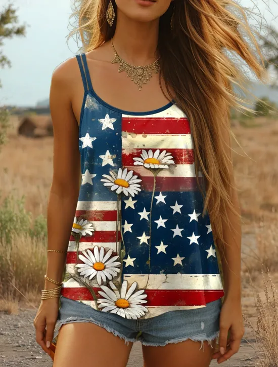 Outlet Women's Patriotic Camisole Tank Top Graphic Flag Vintage Stylish Casual Sleeveless Scoop Neck Regular Tops Daily Holiday Print White Red Blue Summer Spring Women Independence Day Top