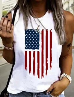 New Women's Patriotic Camisole Tank Top Graphic Flag Daily Stylish Casual Sleeveless Crew Neck Regular Tops Daily Holiday Summer Women Independence Day Top
