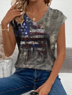 Discount Women's Patriotic Camisole Tank Top Graphic Flag Stylish Casual Sleeveless V Neck Regular Tops Daily Print Summer Women Independence Day Top