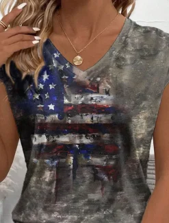 Discount Women's Patriotic Camisole Tank Top Graphic Flag Stylish Casual Sleeveless V Neck Regular Tops Daily Print Summer Women Independence Day Top