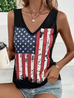 Outlet Women's Patriotic Camisole Tank Top Graphic Flag Elegant Daily Stylish Sleeveless Sleeveless V Neck Regular Tops Daily Summer Spring Women Independence Day Top