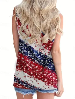 New Women's Patriotic Camisole Tank Top Graphic Flag Stylish Casual Sleeveless Strap Regular Tops Daily Print Summer Women Independence Day Top