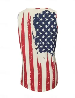 Hot Women's Patriotic Camisole Tank Top Flag Daily Stylish Sleeveless Notched Neck Regular Tops Daily Holiday Buttons Print Summer Women Independence Day Top