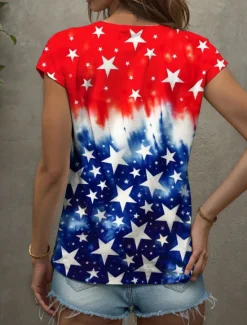 Clearance Women's Patriotic Camisole Tank Top Graphic Flag Vintage Stylish Classic Sleeveless White And Blue Short Sleeve V Neck Regular Tops Daily Print Summer Spring Women Independence Day Top