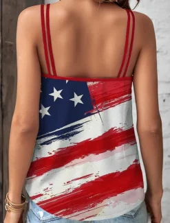 Discount Women's Patriotic Camisole Tank Top Graphic Flag Casual Sleeveless Scoop Neck Regular Tops Daily Holiday Print Yellow Wine Red Blue Summer Spring Women Independence Day Top