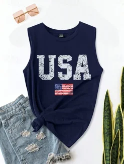 Best Women's Patriotic Camisole Tank Top Graphic Flag Daily Stylish Casual Sleeveless Crew Neck Regular Tops Daily Holiday Summer Spring Women Independence Day Top