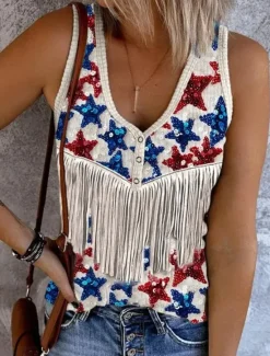 Discount Women's Patriotic Camisole Tank Top Flag Stylish Casual Sleeveless Sleeveless V Neck Crop Tops Daily Print Purple Green Beige Summer Spring Women Independence Day Top