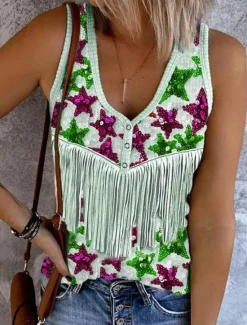 Discount Women's Patriotic Camisole Tank Top Flag Stylish Casual Sleeveless Sleeveless V Neck Crop Tops Daily Print Purple Green Beige Summer Spring Women Independence Day Top