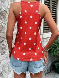 Online Women's Patriotic Camisole Tank Top Graphic Polka Dot Letter Elegant Daily Hawaiian Sleeveless Crew Neck Regular Tops Daily Holiday Beach Wear Summer Spring Women Independence Day Top