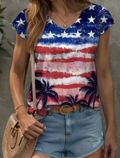 Outlet Women's Patriotic Camisole Tank Top Graphic Flag Vintage Stylish Classic Sleeveless V Neck Regular Tops Daily Print Summer Spring Women Independence Day Top