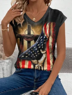 Discount Women's Patriotic Camisole Tank Top Graphic Flag Stylish Casual Sleeveless V Neck Regular Tops Daily Print Summer Women Independence Day Top
