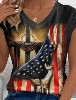 Discount Women's Patriotic Camisole Tank Top Graphic Flag Stylish Casual Sleeveless V Neck Regular Tops Daily Print Summer Women Independence Day Top