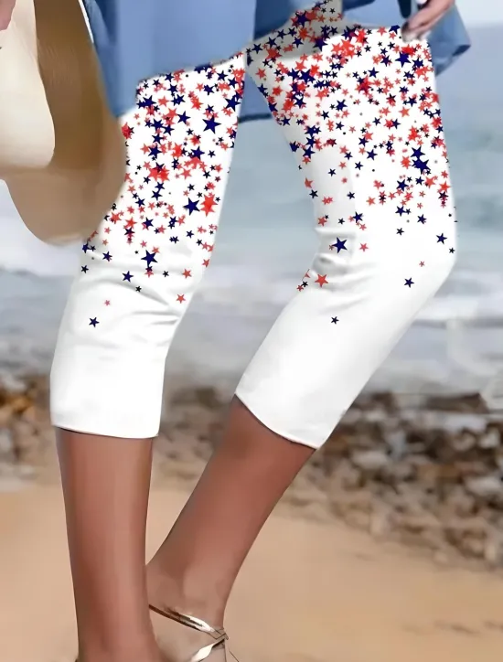 Outlet Women's Patriotic Capri Pants Leggings Vacation Vintage Fashion Calf-Length High WaistPants Star Gradient Striped Printing Breathable Soft Stretchy Outdoor Vacation Women Independence Day Bottoms|Leggings