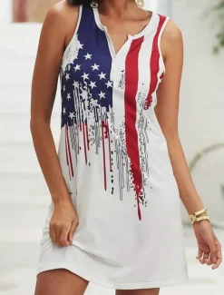 Best Women's Patriotic Dress Mini Dress Petite Dress T Shirt Dress Tee Dress Sundress Summer Dress Active Fashion Streetwear Outdoor Vacation Street Regular Fit Flag Women Independence Day Dress