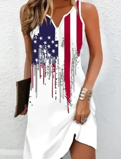 Best Women's Patriotic Dress Mini Dress Petite Dress T Shirt Dress Tee Dress Sundress Summer Dress Active Fashion Streetwear Outdoor Vacation Street Regular Fit Flag Women Independence Day Dress