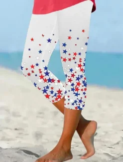 Sale Women's Patriotic Leggings Vacation Vintage Fashion Calf-Length High WaistPants Graphic Flag Printing Breathable Soft Stretchy Formal Vacation Office Women Independence Day Bottoms|Leggings