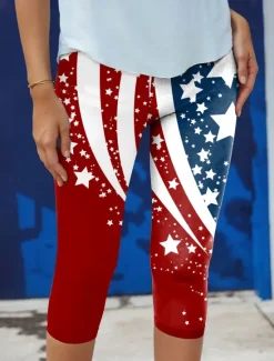 Discount Women's Patriotic Leggings Beach Shorts Vacation Vintage Fashion Calf-Length High Waist Pants Graphic Flag Flag Printing Stretchy Formal Vacation Street Slim Women Independence Day Bottoms|Leggings