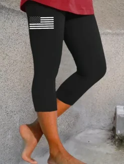 Outlet Women's Patriotic Leggings Vacation Vintage Fashion Calf-Length High WaistPants Graphic Flag Printing Breathable Soft Stretchy Formal Vacation Office Slim Fit Women Independence Day Bottoms|Leggings
