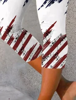 Outlet Women's Patriotic Leggings Beach Shorts Vacation Vintage Fashion Calf-Length High Waist Pants Graphic Flag American Flag Printing Stretchy Formal Vacation Street Women Independence Day Bottoms