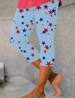 Clearance Women's Patriotic Leggings Beach Shorts Vacation Vintage Fashion Calf-Length High Waist Pants Graphic Star Printing Stretchy Formal Vacation Street Women Independence Day Bottoms|Leggings