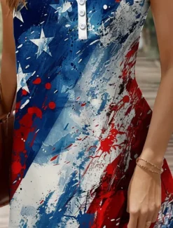 Online Women's Patriotic Mini Dress Sundress Summer Dress Casual Holiday Slim Graphic Flag Sleeveless V Neck Summer Spring Women Independence Day Dress|Sundresses