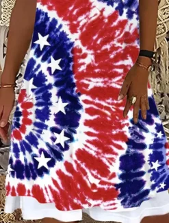 Best Women's Patriotic Mini Dress T Shirt Dress Tee Dress Sundress A Line Dress Vacation Casual Boho Daily Going out Loose Fit Graphic Flag Tie Dye Sleeveless U Neck Women Independence Day Dress|Sundresses