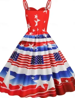 Sale Women's Patriotic Mini Dress A Line Dress Slip Dress Off The Shoulder Dress Casual Outdoor Going out Regular Fit American Flag Sleeveless Spaghetti Strap Women Independence Day Dress|Vacation Dresses