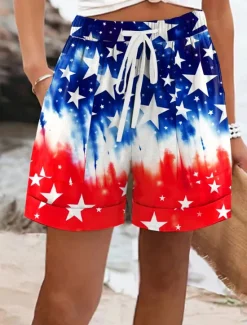 Clearance Women's Patriotic Pants Chinos Shorts Vintage Casual Short Mid WaistPantsAmerican Graphic American Flag Elastic Waist Vacation Street Daily Blue Red Deep Bluet Women Independence Day Bottoms|Shorts