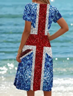 Outlet Women's Patriotic Patriot Veteran Mini Dress A Line Dress T Shirt Dress Tee Dress Summer Dress Casual Vacation Daily Graphic Flag Short Sleeve Crew Neck Women Independence Day Dress