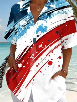 Discount Women's Patriotic Shirt Graphic Flag Vintage Stylish Casual Short Sleeve Shirt Collar Regular Tops Daily White Red Blue Summer Women Independence Day Top
