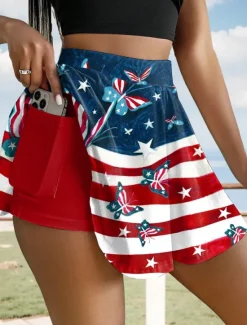 Online Women's Patriotic Skirt Fashion Casual Mini High Waist Skirts Graphic Stretchy Daily Black Red Blue Summer Polyester Women Skirts